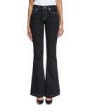 Topstitched Flare-Leg Jeans, Black