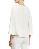 V-Neck Flutter-Sleeve Silk Blouse, White