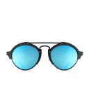 Milan II Mirrored Round Sunglasses, Black/Blue