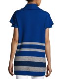 Textured Inlay Knit Shawl-Collar Jacket, Cobalt