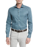 Geo-Print Long-Sleeve Sport Shirt, Teal