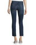 Uneven Cut Distressed Skinny Jeans, Medium Blue
