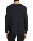 Jersey Mix-Stitch Long-Sleeve Henley T-Shirt, Coastal
