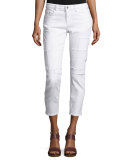 Mila Patchwork Mid-Rise Slim Girlfriend Jeans, White