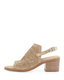 Wyatt Perforated Mid-Heel Sandal, Taupe