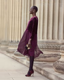 Washable Velvet Long-Sleeve Duster Dress, Petite