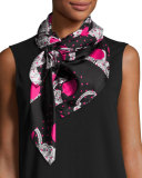 Paisley & Polka-Dot Silk Satin Scarf, Black