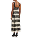 Striped Medallion-Lace Tank Dress, Black/Natural