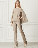 Knit Cashmere Cape-Sleeve Sweater, Oatmeal