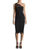 Evie One-Shoulder Floral Lace Cocktail Dress, Black