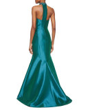 Sleeveless Jeweled-Neck Mermaid Gown