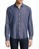 Melange Linen Sport Shirt, Blue/Red