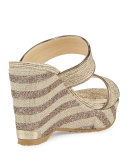 Parker Striped 100mm Wedge Sandal, Natural/Multi