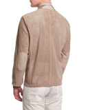 Perforated Suede Bomber Jacket, Tan