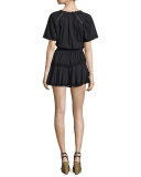 Carla Embroidered-Inset Ruffled Mini Dress