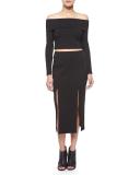 Midi Pencil Skirt W/Double-Slit, Black