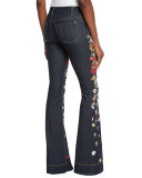 Ryley Embroidered Low-Rise Bell-Bottom Jeans