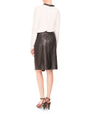 Studded Lace-Up Peasant Blouse, Natural White