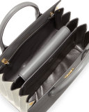 Medium Pleated-Sides Top-Handle Satchel Bag, Dark Gray/White (Mecurio/Talco)
