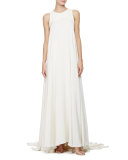 Sleeveless Silk Trapeze Gown, Porcelain