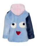 Hooded Colorblock Faux-Fur Coat, Blue, Size 2-12