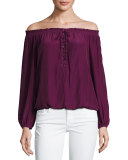 Jill Off-the-Shoulder Lace-Up Blouse, Sangria