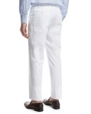 Stretch-Cotton Flat-Front Dress Pants, White