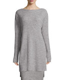 Ribbed Bateau-Neck Tunic, Heather Gray