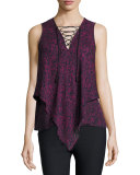 Laced Printed Silk Handkerchief Tank, Midnight