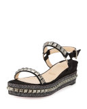 Cataclou Studded Red Sole Demi-Wedge Sandal, Black/Dark Gunmetal