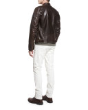 Eastham Slim-Fit Moto Jeans, Natural White