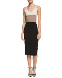 Sleeveless Colorblock Sheath Dress, Black/Cream/Putty