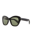 Emmy Plastic Square Polarized Sunglasses, Black