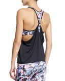 Racerback Double Sport Tank, Black/Crystal Rose