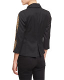 Embellished-Leaves Cashmere Blazer, Black