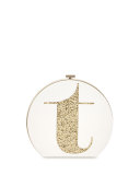evening bells initial clutch bag, t, cream/gold