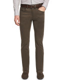 Bedford Five-Pocket Stretch-Cotton Pants, Olive
