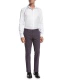 Slim-Straight Flat-Front Trousers, Mid Gray