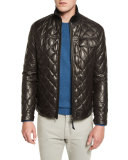 Quilted Leather Down Jacket, Chocolate