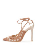 Laser-Cut Ankle-Wrap 105mm Pump, Praline/Rosa