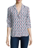 Adalyn Long-Sleeve Printed Shirt, Bright White/Multi