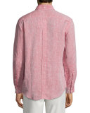 Linen Long-Sleeve Oxford Shirt, Nova Red