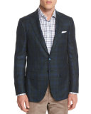 Plaid Cashmere-Blend Two-Button Sport Coat, Aqua