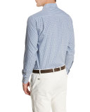 Alain S Gingham Silk-Cotton Pocket Shirt, White/Blue