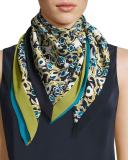 Gilded Garden Floral-Print Silk Scarf, Green Tea Multi