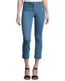 Gia Cropped Stretch Denim Jeans, Blue