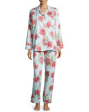 Rose-Print Pajama Set, Light Blue, Plus Size