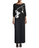 Sequined Orchid Intarsia Sweater, Black/White, Petite   