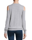 Central Melange Cold-Shoulder Cashmere Sweater, Fog