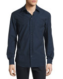Micro Dot-Print Woven Sport Shirt, Navy/White